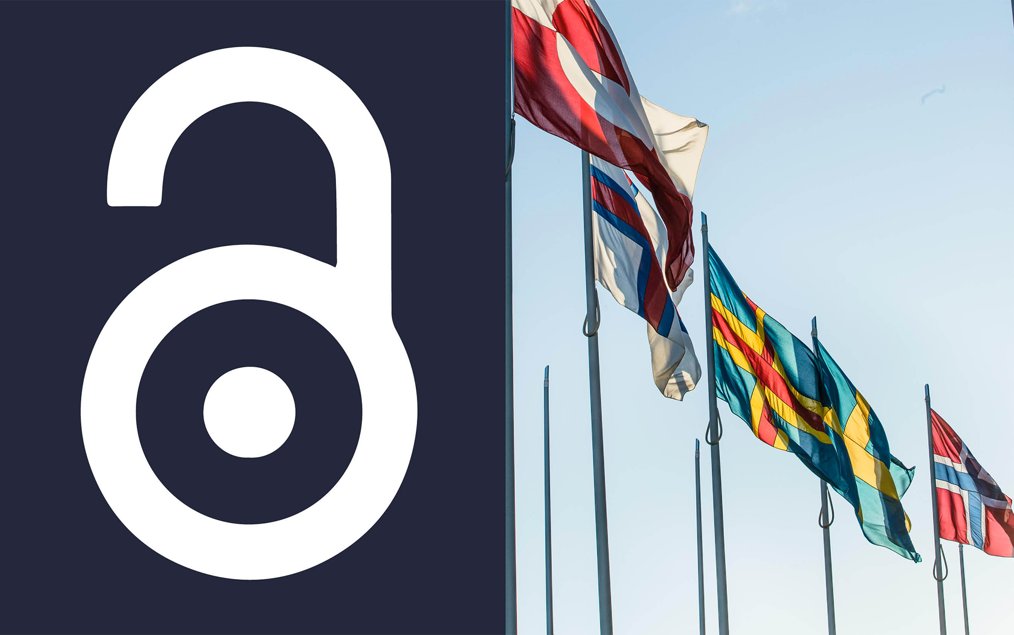 Två bilder: En Open Access-ikon och nordiska flaggor.