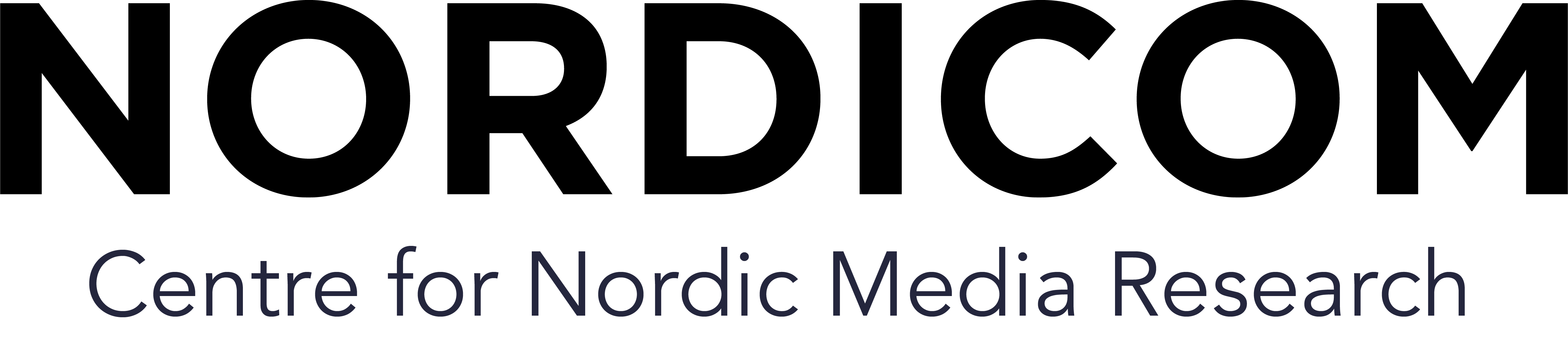 Logotyp engelska text: Nordicom. Centre for Nordic Media Research.