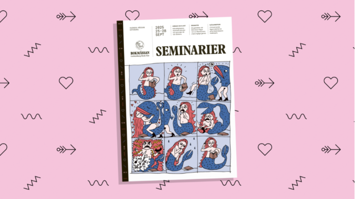 Rosa bakgrund och Bokmässans seminariekatalog 