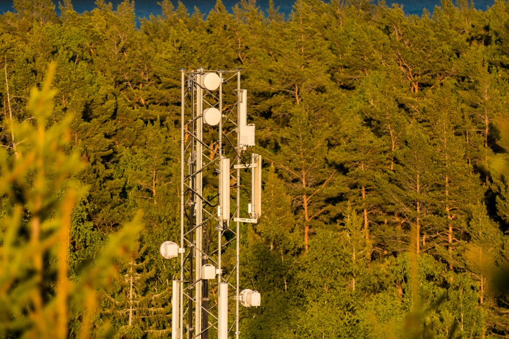 Telecom tower in Stockholm, surrounded by forest 