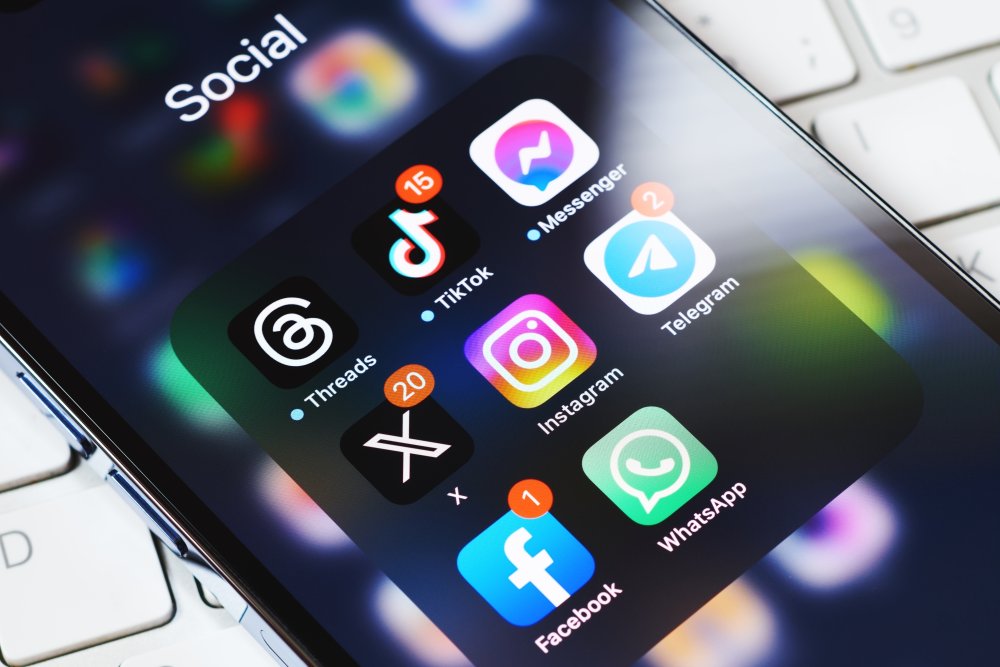 Phone with social media icons 