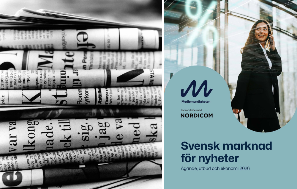 Hög med tidningar och rapportens omslag
