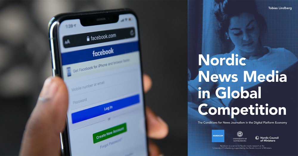 Två bilder: En mobiltelefon som visar Facebooks startsida, och omslaget till rapporten.