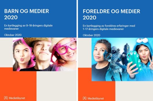 Omslag till rapporterna Barn og medier 2020 och Foreldre og medier 2020.