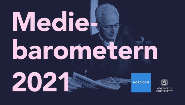 Omslagsbild på Mediebarometern 2021. En man läser tidningen.